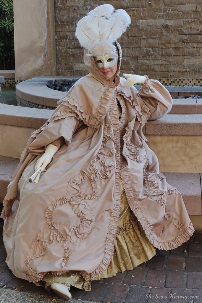 18th century fancy masquerade disguise with feathered mask