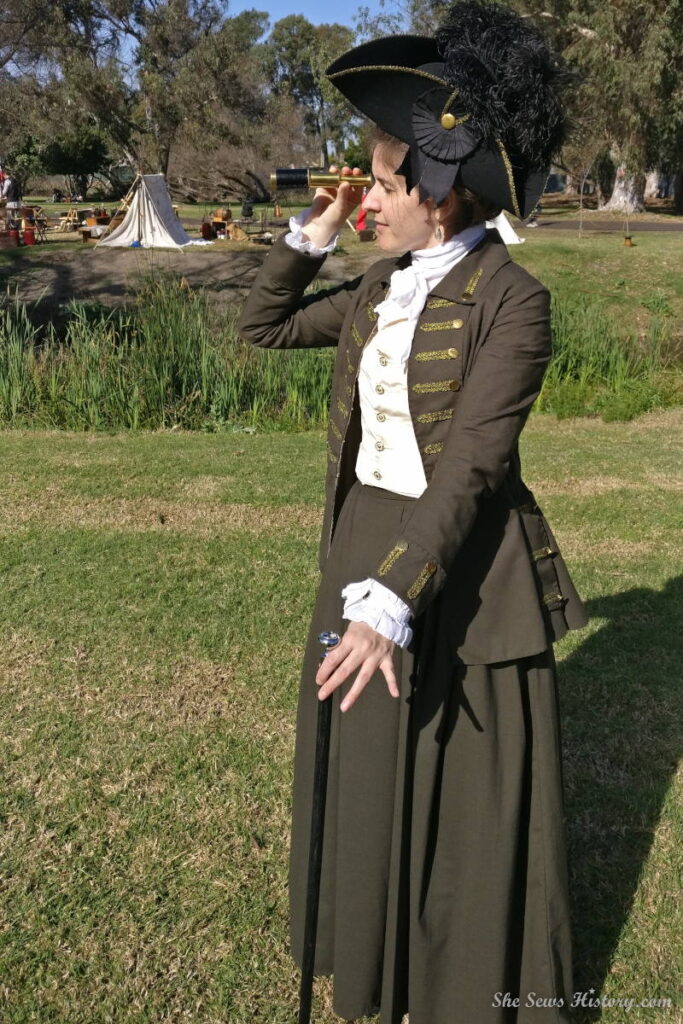 Woman with Spyglass in 18th Century Millitary Style Riding Habit