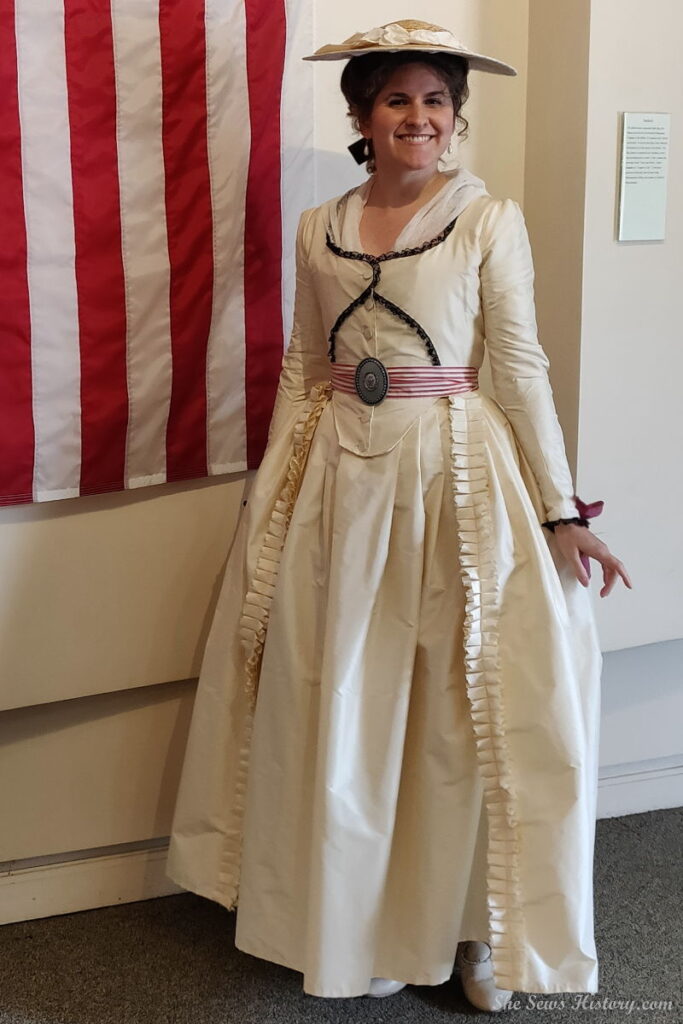 Patriotic Cream18th Century Silk Gown with Red and White Belt