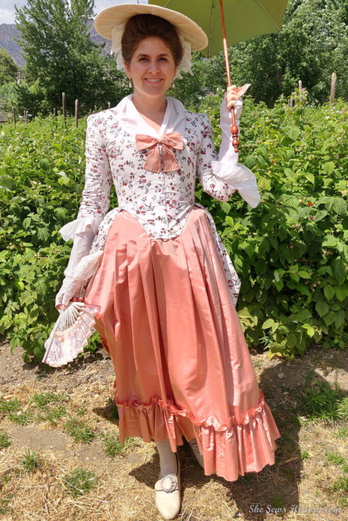 Girl in Garden in White Dress & Pink Silk Petticoat